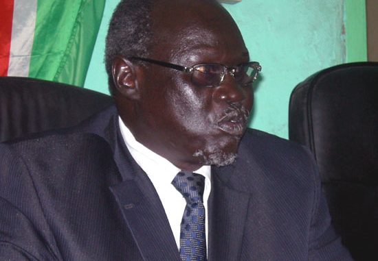 The leader of opposition, Onyoti Adigo Nyikwech speaking to the press in Juba [©Gurtong/ Misuk Moses]